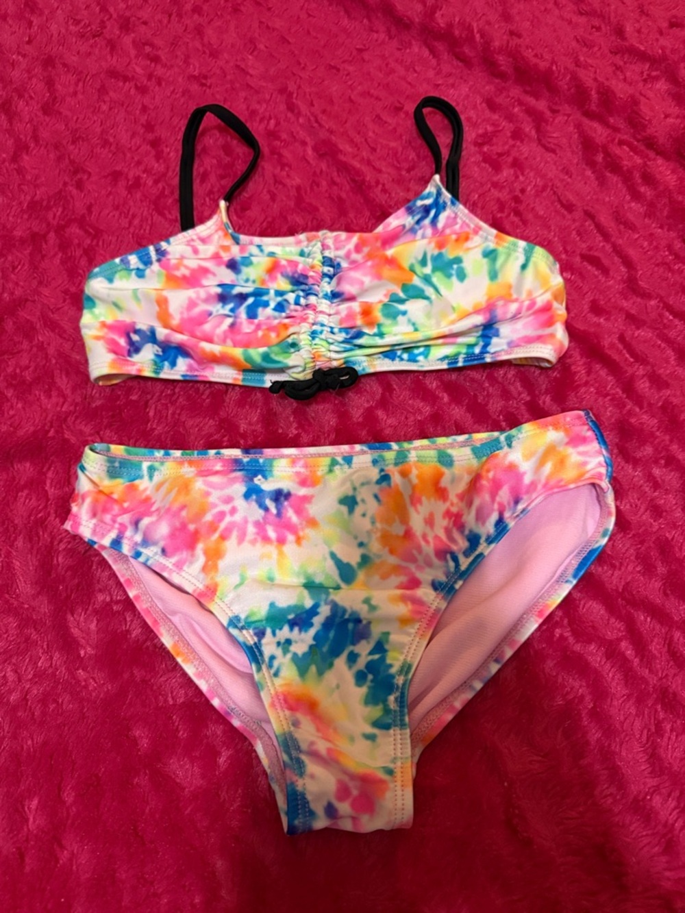 EUC wonder nation Multicolor Tie-Dye Girls' Bikini Top with Pink Lining